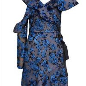 SELF PORTRAIT blue mini eyelet wrap dress